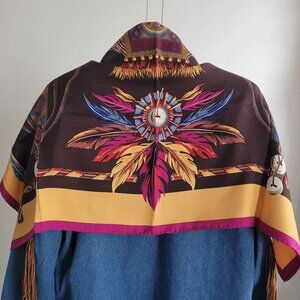 Ideas Blue Jean Denim Brown Fringed Western Cowgirl Jacket (Size: Medium)
